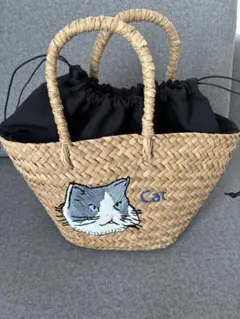 Cachellie 猫刺繍 かごバッグ ストローバッグのサムネイル