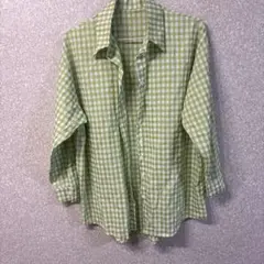 ギンガムチェック 緑色 長袖シャツ L