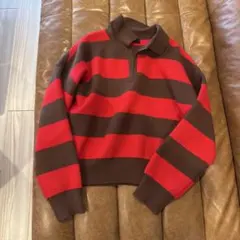 ZARA 赤茶ストライプ ポロセーター S