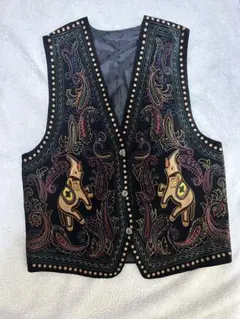 ベスト　象柄　アジアン エスニック　民族　黒