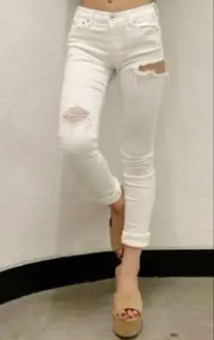 GYDA ジェイダ SIDE RIPPED ホワイト カラースキニーパンツ XS