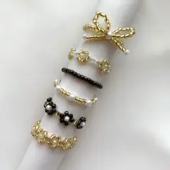 156★ ハンドメイド　ビーズリング まとめ売り　ゴールド　ブラウン