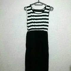 №88【新品未使用!!】モード系ボーダーストライプ切替シフォンロングワンピース