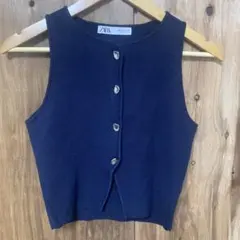 【 3040番】ZARA ベスト　レディXS ネイビー　秋冬