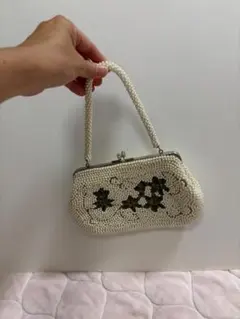 パール風総ビーズハンドバッグ　和装着物に　汚れあり激安