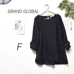 9537-1 GRAND GLOBAL チェック柄袖リボンカットソー F