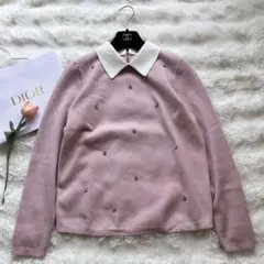 【美品】Rose Tiara 襟付きビジューニット ピンク 38 春ニット 長袖