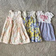 【美品】女の子ワンピース3点セット 花柄 春夏 110 韓国　キッズ　まとめ売りのサムネイル