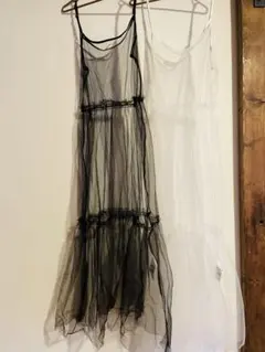 チュールキャミソールワンピース 黒白