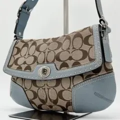 希少色 COACH ワンショルダー バッグ シグネチャー ターンロック ブルー