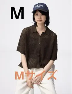 GU 透かし編みニットシャツ　ブラウン　5部袖　未使用のサムネイル
