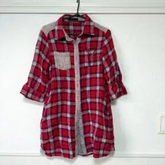 AS KNOW AS PINKY赤 チェック柄 7分袖チュニック