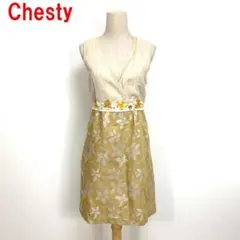 A6662 チェスティ ひざ丈ワンピース リネン ノースリーブ 黄色 １