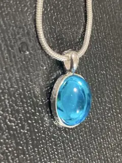 青色オーバル型ネックレス　銀鍍金　スターリングシルバーチェーン