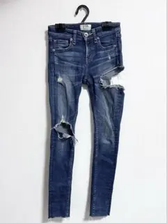 GYDA ダメージ加工スキニーデニム ダークブルー