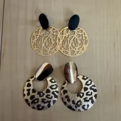 ゴールド網目模様とヒョウ柄ピアスセット