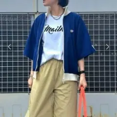 美品 ディッキーズ Dickies 半袖 トラックジャケット Lサイズ 青/白