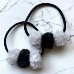 ふわふわ☆ヘアゴム☆２セット☆オフホワイト.ブラック☆ハンドメイド☆