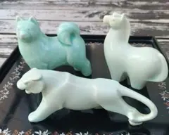 陶器製 動物の置物 3点セット 犬 馬 ヒョウ インテリア オブジェ縁起物