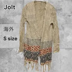 ネイティブ柄 フリンジ ロングカーディガン ボヘミアン エスニック ベージュ S