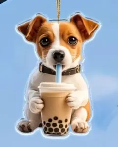 ジャックラッセルテリア　子犬　タピオカドリンク　キーホルダー　7.95.cm大のサムネイル
