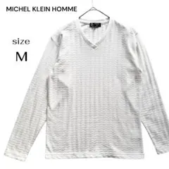 ミッシェルクランオム Vネック カットソー 長袖 ロンT ジャガード 白 Mのサムネイル