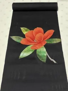 未使用品　夏用　西陣織　正絹(紗)刺繍　大輪花模様　九寸名古屋帯(お太鼓柄)反物のサムネイル