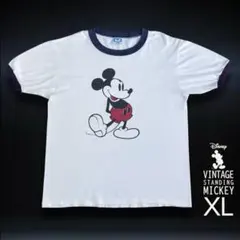 80s Disney 白足 ミッキー XL USA製 ビンテージ リンガーT
