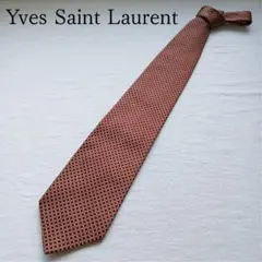 【美品】イヴサンローラン ネクタイ 茶色 小紋柄 絹100％ 高級【n4862】