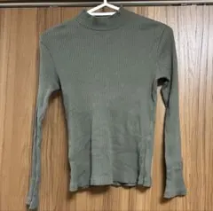 UNIQLO リブ モックネック 長袖カットソー カーキ M