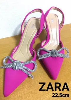 【完売品】ZARA ビジューリボン ポインテッドパンプス 22.5cm 美品のサムネイル