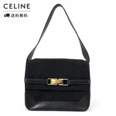 CELINE マカダム キャンバス レザー フラップ ショルダーバッグ 黒