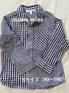 GLOBAL WORK 黒と白のチェック柄 長袖シャツSサイズ