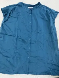 美品★natural couture バンドカラーフレンチスリーブブラウスブルーのサムネイル