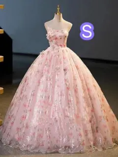 フラワー刺繍付きドレス　カラードレス　二次会　前撮り　撮影　発表会　ドレス　S