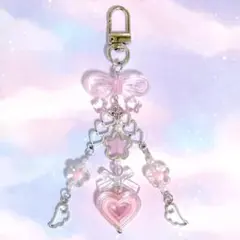 【11】 ビーズ キーホルダー ストラップ y2k ハート ピンク おまけ付き