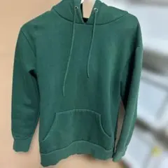 グリーン 裏起毛パーカー フード付き
