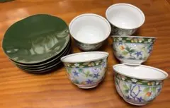 美濃焼　前畑陶器　庫山窯　銀彩果実　茶菓揃　湯飲み5個・皿5枚セット