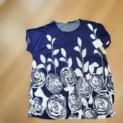 花柄 ラインストーン 半袖カットソー ゆったりサイズ