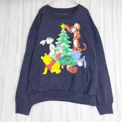 ディズニー クリスマス スウェット トレーナー 長袖 M-L 紺 レディース