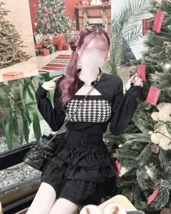 HONEYMEW チョーカー付きダブルリボントップス ブラック×ホワイト F