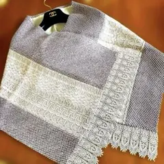 正絹　紫絞り×ピンクベージュレース　高級ショール　お花見42×138 未使用美品