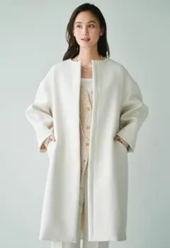 ✨タグ付き✨ルーニィ 定価4.2万 洗える ノーカラーコート ホワイト L