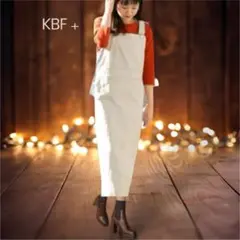 美品⭐︎KBF＋　ストレートサロペット ワンピース（アイボリー×REDステッチ）