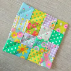 レトロポップ パッチワーク ミニマット ハンドメイド ネオンカラー 一点もの