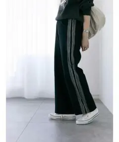 切替デニムパンツ　ブラック
