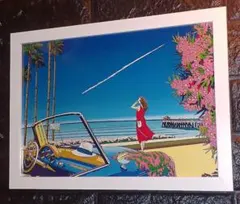 永井博 / 海と車・アート【A4サイズ写真ポスターフレーム付き2点
