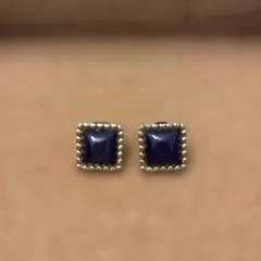 【レトロ】スクエア型 ピアス ブルーとゴールドのカラー