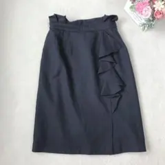 2687 デビュードフィオレ フリルスカート ひざ丈 ミディ シンプル 黒 S