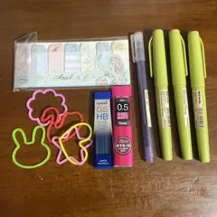 【新品】アリエル 付箋、シャーペン替芯、サインペン、ラインマーカー、輪ゴムセット